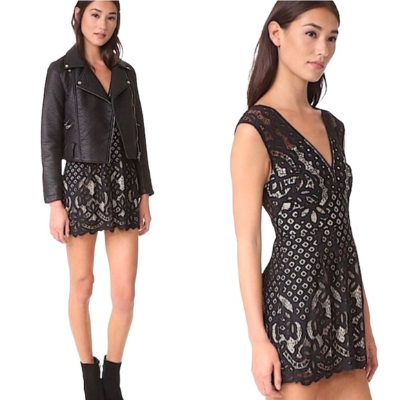 Free People One Million Lovers Black Lace Overlay Mini Dress. - Picture 2 of 8
